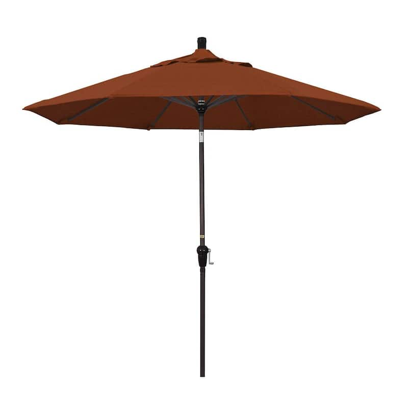 9 ft. Aluminum Market Auto Tilt Bronze Patio Umbrella in Terracotta Olefin