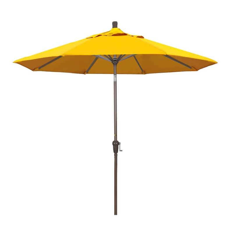 9 ft. Champange Aluminum Pole Market Aluminum Ribs Auto Tilt Crank Lift Patio Umbrella in Sunflower Yellow Sunbrella