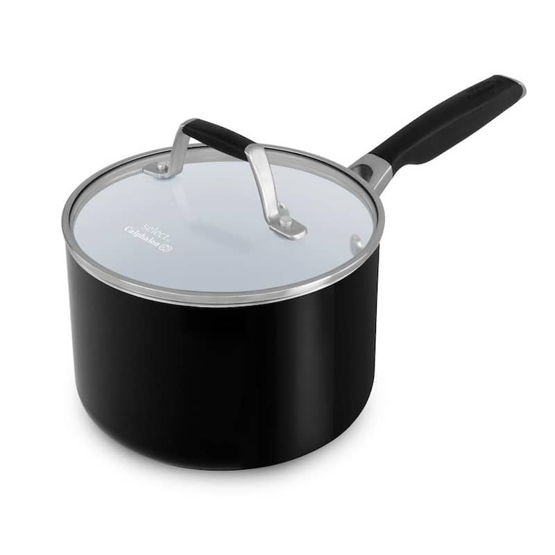 Select 2.5 qt. Aluminum Ceramic Nonstick Sauce Pan in Black and White with Glass Lid