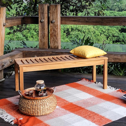 Colton Natural Teak Wood Outdoor Backless Bench