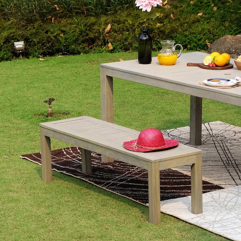 Braga Weathered Gray Wood Outdoor Backless Bench