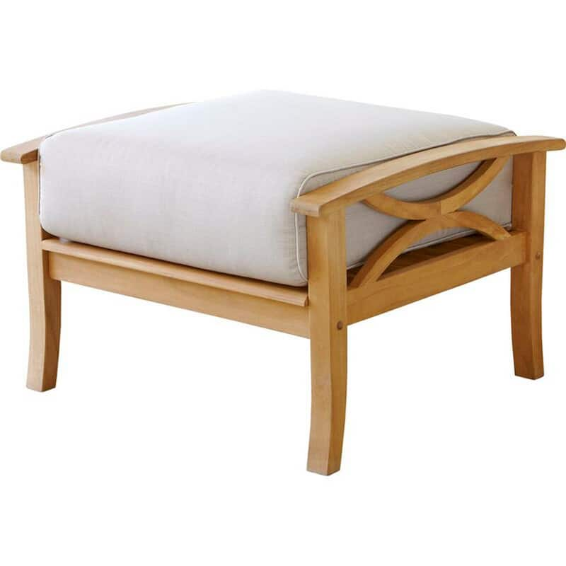 Abbington Teak Wood Outdoor Ottoman with Beige Cushion