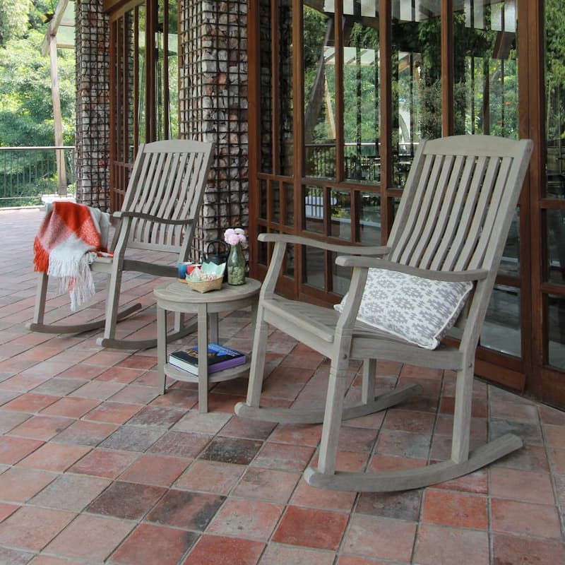 Heaton Weathered Teak 3-Piece Solid Teak Wood Patio Conversation Set