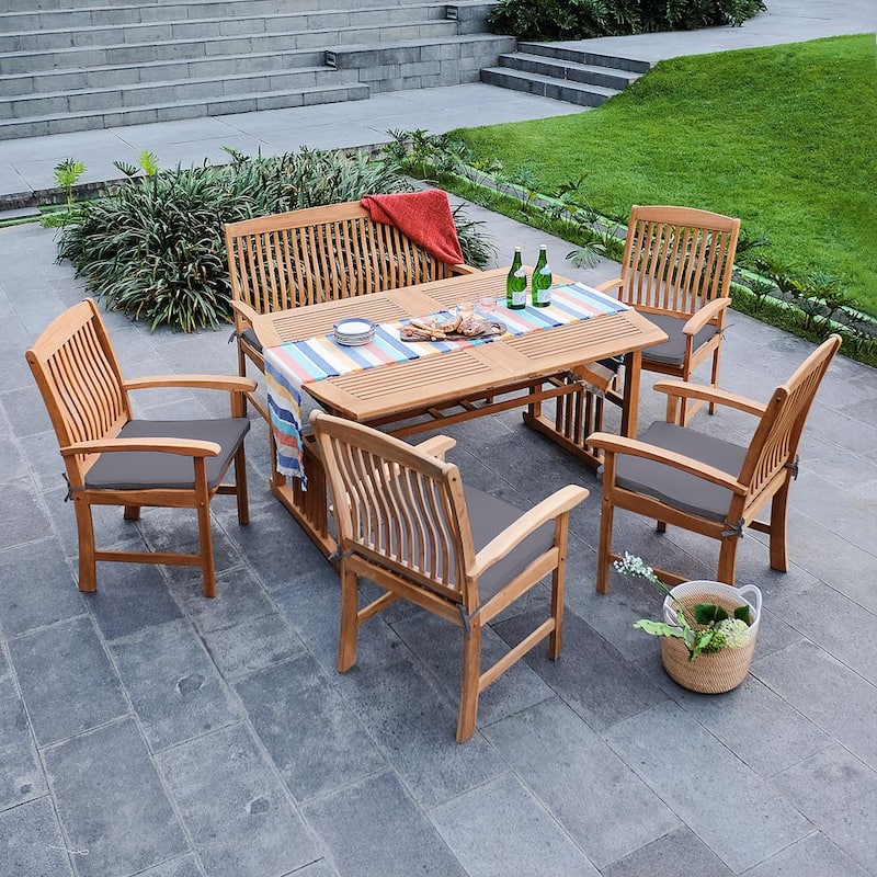 Caterina 6-Piece Teak Wood Outdoor Dining Set with Gray Cushion