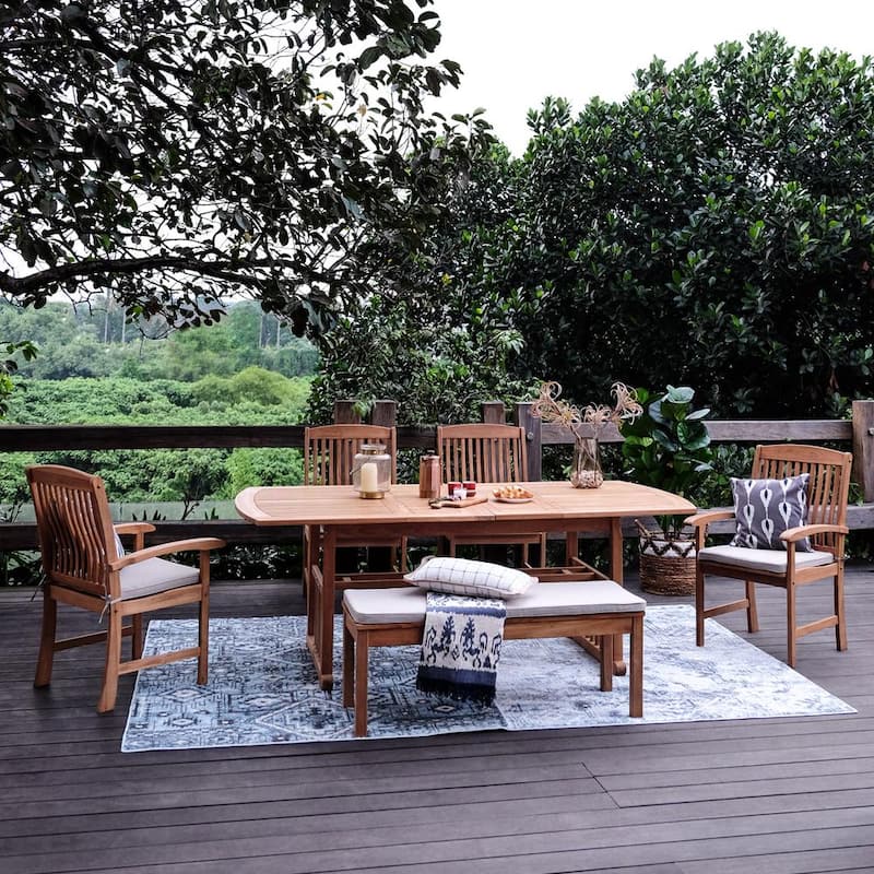 Caterina 6 Piece Teak Wood Outdoor Dining Set with Beige Cushion