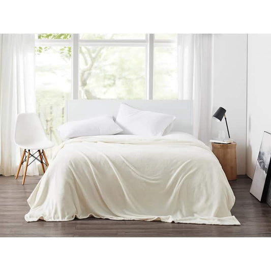 Plush Ivory Solid Polyester King Blanket