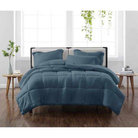 Solid Dark Blue King 3-Piece Comforter Set