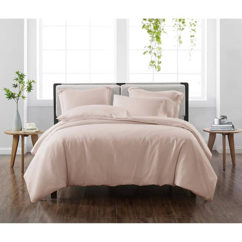 Solid Blush Full/Queen 3-Piece Duvet Cover Set