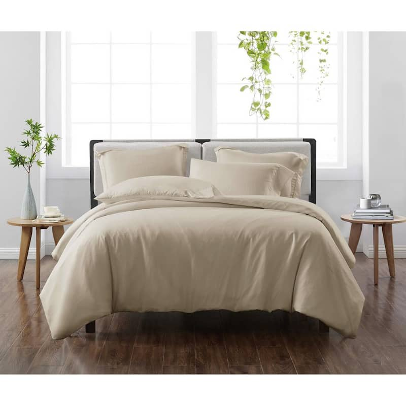 Solid Khaki Full/Queen 3-Piece Duvet Cover Set