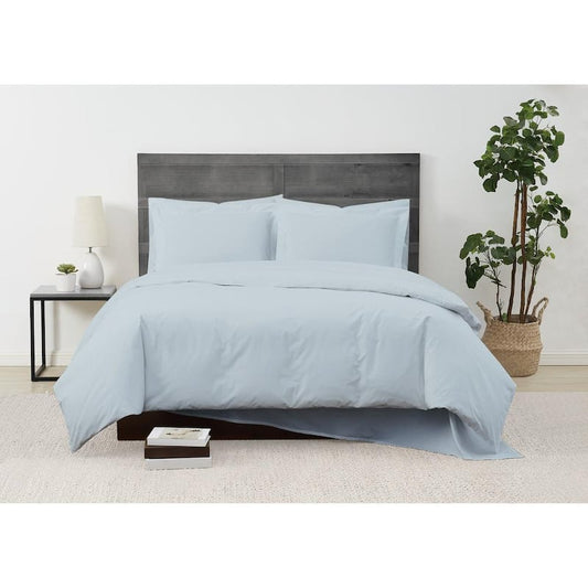 Solid Percale 3-Piece Light Blue Cotton Full/Queen Duvet Cover Set