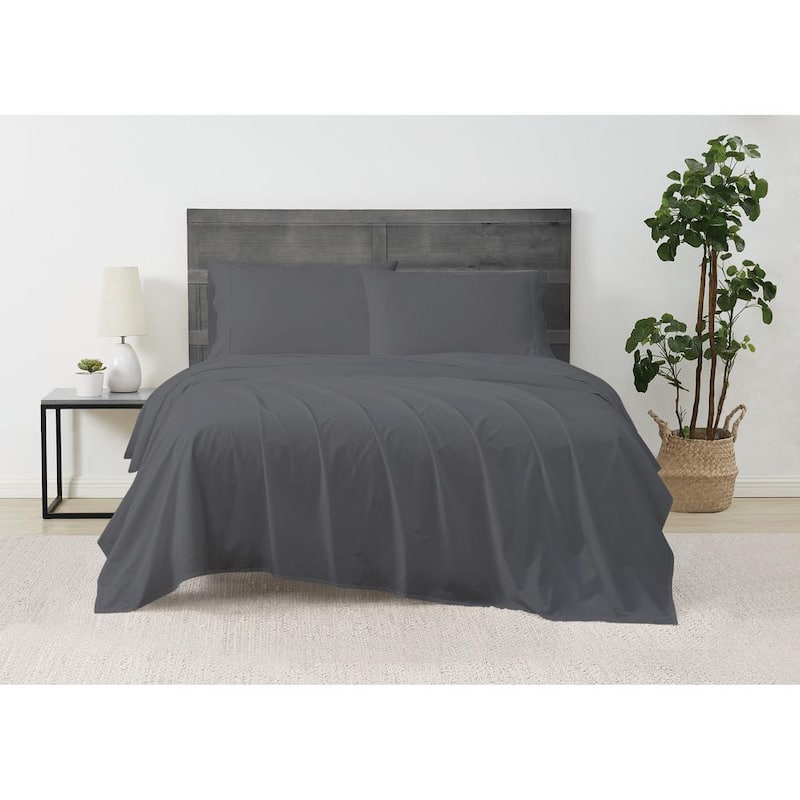 Solid Percale 5-Piece Grey Cotton Split King Sheet Set