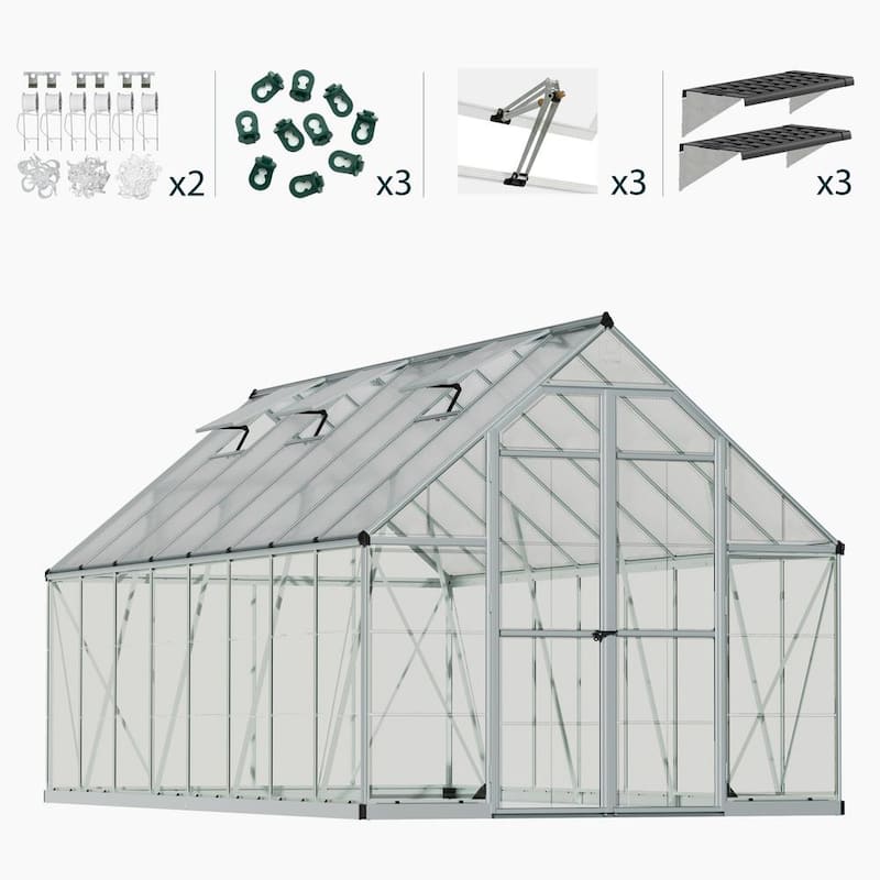 Balance 8 ft. x 16 ft. Hybrid Silver/Clear DIY Greenhouse Kit with Accessory Combo Pack