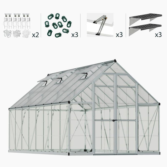 Balance 8 ft. x 16 ft. Hybrid Silver/Clear DIY Greenhouse Kit with Accessory Combo Pack