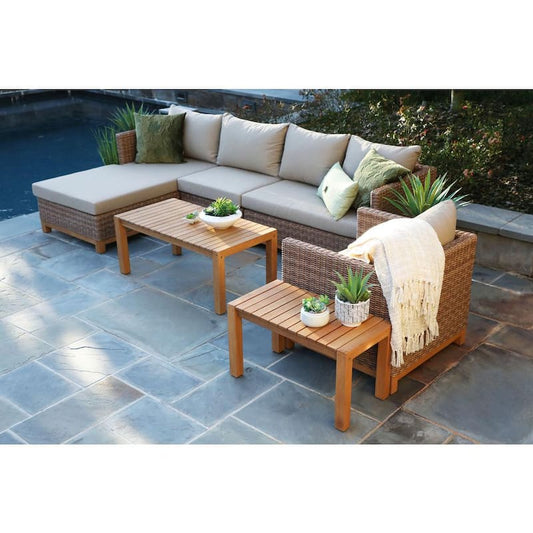 Hillgrove 6-Piece Resin Wicker Outdoor Sectional with Sunbrella Heather Beige Cushions