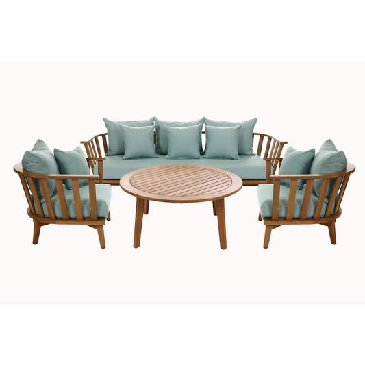 Hibiscus 4-Piece Teak Patio Conversation Set with Sunbrella Spectrum Mist Cushions