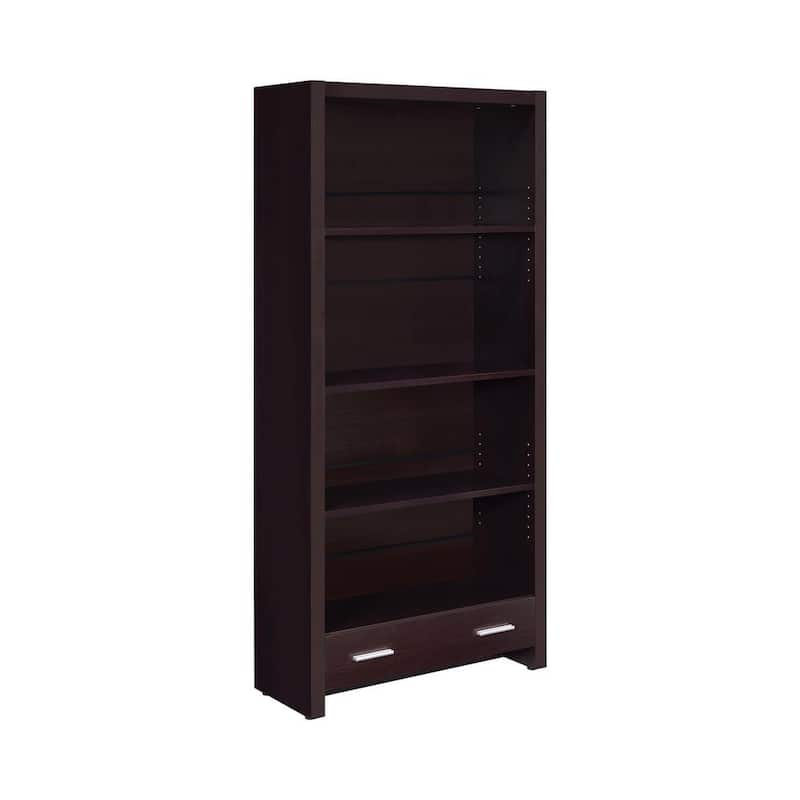 Skylar 70.75 in. Cappuccino Wood 5-Shelf Bookcase with Storage Drawer