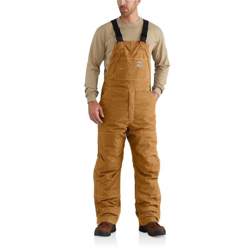 Men's 32 in. x 34 in. Brown Cotton/Nylon FR Quick Duck Lined Bib Overall