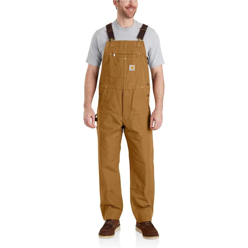 Men's 50 in. x 30 in. Brown Cotton Relaxed Fit Duck Bib Overalls