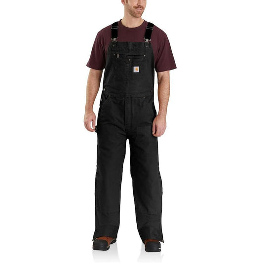 Men's 4X-Large Tall Black Cotton Quilt Lined Washed Duck Bib Overalls