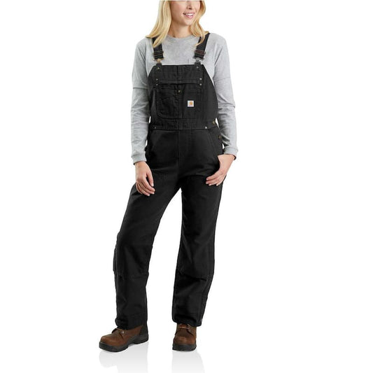 Women's X-Small Tall Black Cotton Quilt Lined Washed Duck Bib Overall