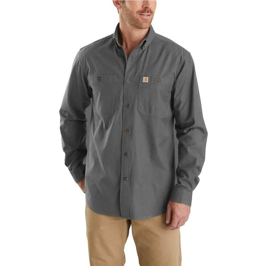 Men's Medium Gravel Cotton/Spandex Rugged Flex Rigby Long Sleeve Work Shirt