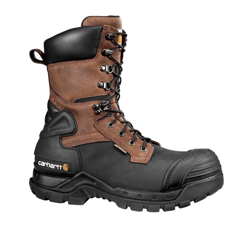 Men's 08M/W Blk PU Coated Leather/Brn Leather Shaft Waterproof Insulated Composite Safety Toe 10 in. Work Boot