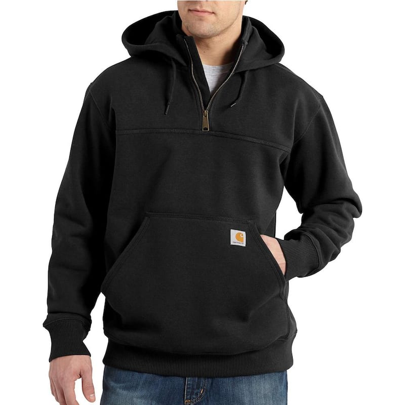 Men's Large Black Cotton/Polyester Rain Defender Paxton Heavyweight Hooded Zip Mock Sweatshirt