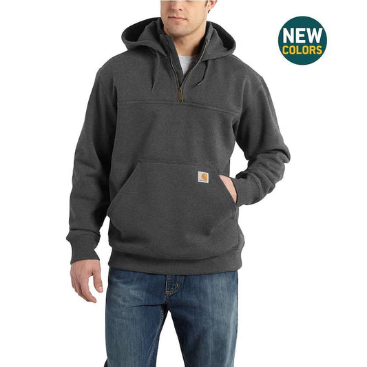 Men's Tall Extra Large Carbon Heather Cotton/Polyester Rain Defender Paxton Heavyweight Hooded Zip Mock Sweatshirt