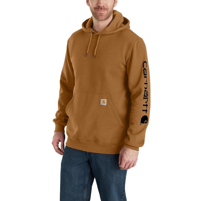 Men's Medium Brown Cotton/Polyster Loose Fit Mid-Weight Logo Sleeve Graphic Sweatshirt