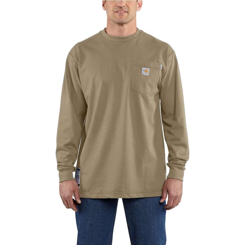 Men's Tall 2X-Large Khaki FR Force Cotton Long Sleeve T-Shirt