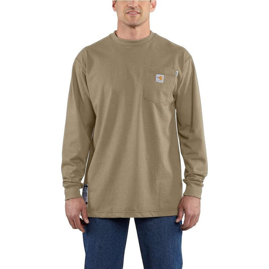 Men's Tall 2X-Large Khaki FR Force Cotton Long Sleeve T-Shirt