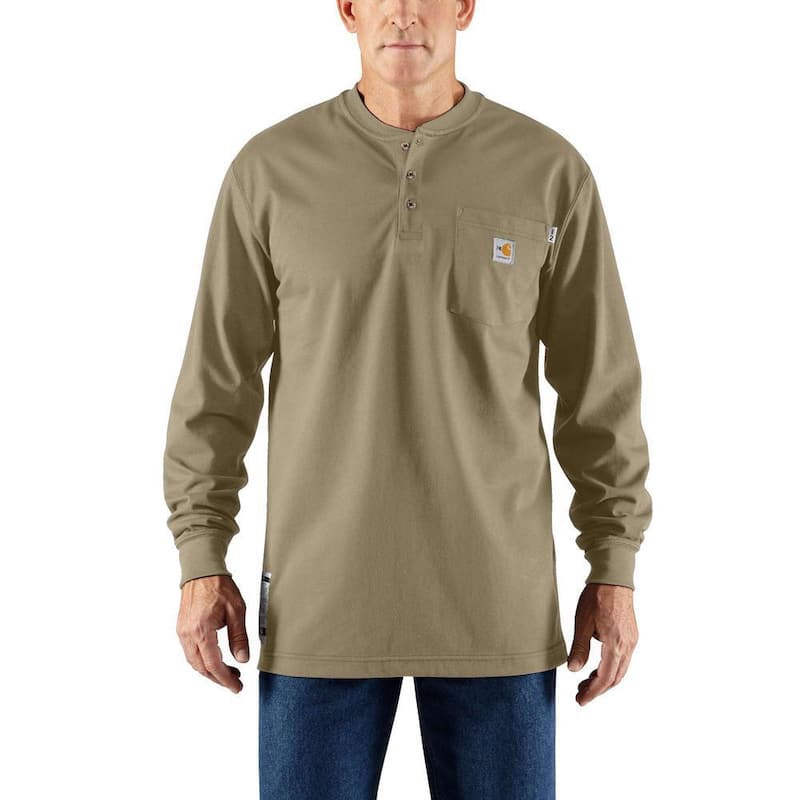 Men's Regular Small Khaki FR Force Cotton Long Sleeve Henley