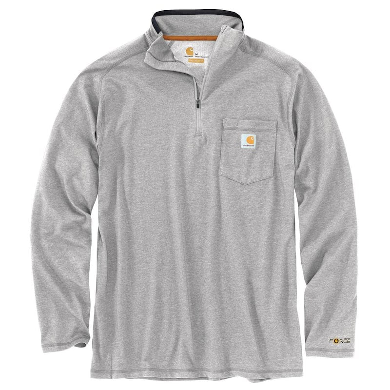 Men's Medium Heather Gray Cotton/Polyester Force Relaxed Fit Midweight Long Sleeve Quarter Zip T-Shirt