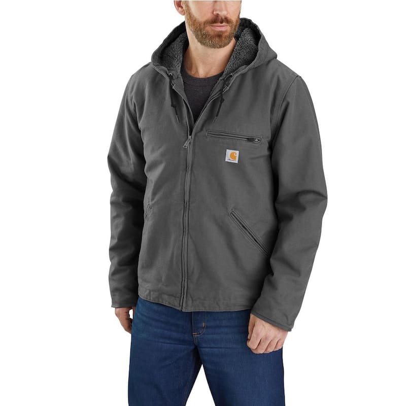 Men's Medium Gravel Cotton Relaxed Fit Washed Duck Sherpa-Lined Jacket