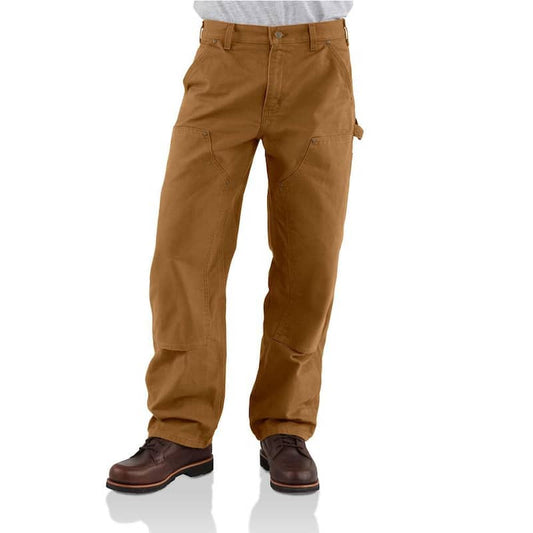 Men's 40 in. x 30 in. Brown Cotton Double Front Work Dungaree Washed Duck Pant