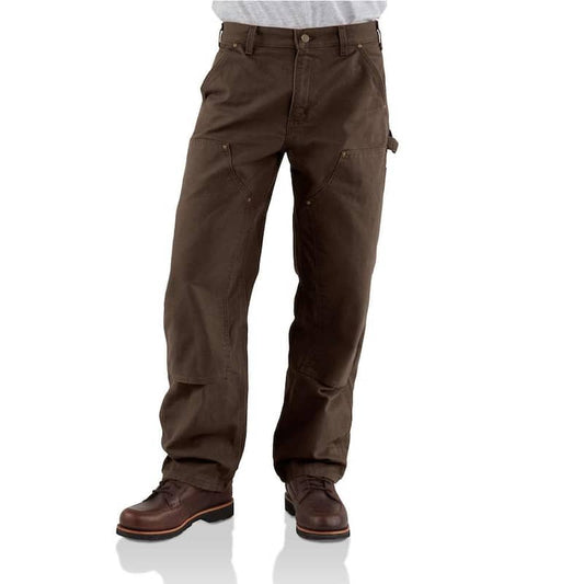 Men's 42 in. x 32 in. Dark Brown Cotton Double Front Work Dungaree Washed Duck Pant