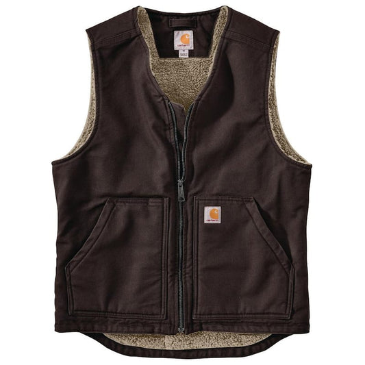 Men's X-Large Dark Brown Cotton Relaxed Fit Washed Duck Sherpa-Lined Vest