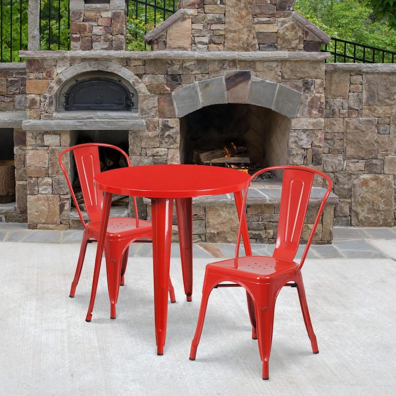 Red 3-Piece Metal Round Outdoor Bistro Set