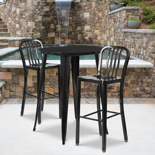 Black 3-Piece Metal Round Outdoor Bistro Set