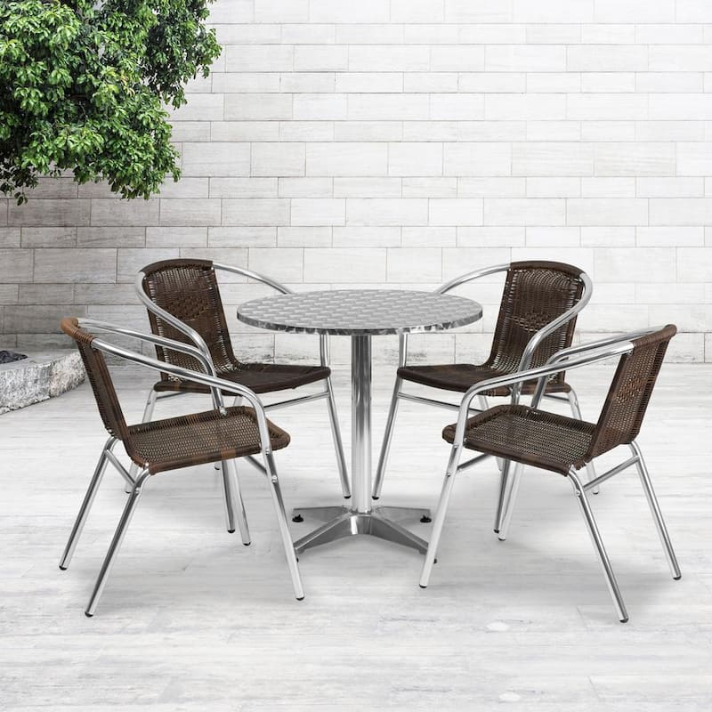 Gray 5-Piece Metal Round Outdoor Bistro Set