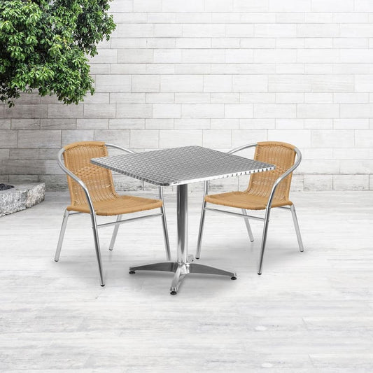 Gray 3-Piece Metal Square Outdoor Bistro Set