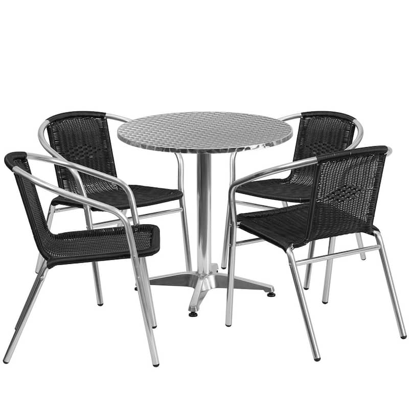 Gray 5-Piece Metal Round Outdoor Bistro Set