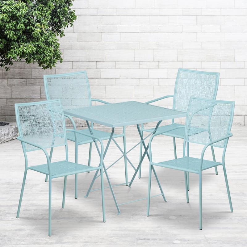 Blue 5-Piece Metal Square Outdoor Bistro Set