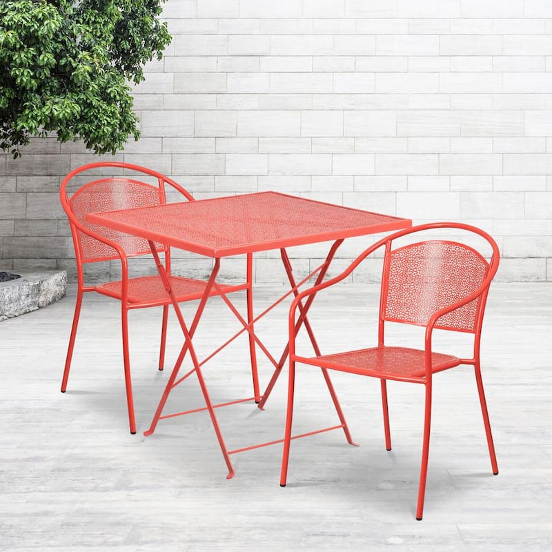 Pink 3-Piece Metal Square Outdoor Bistro Set