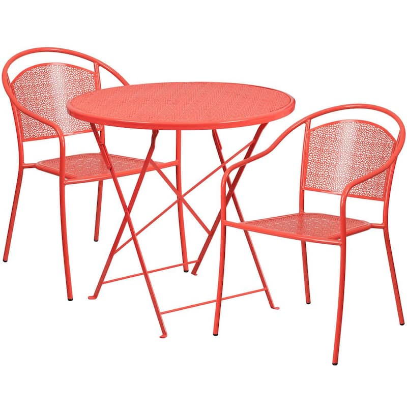 Pink 3-Piece Metal Round Outdoor Bistro Set