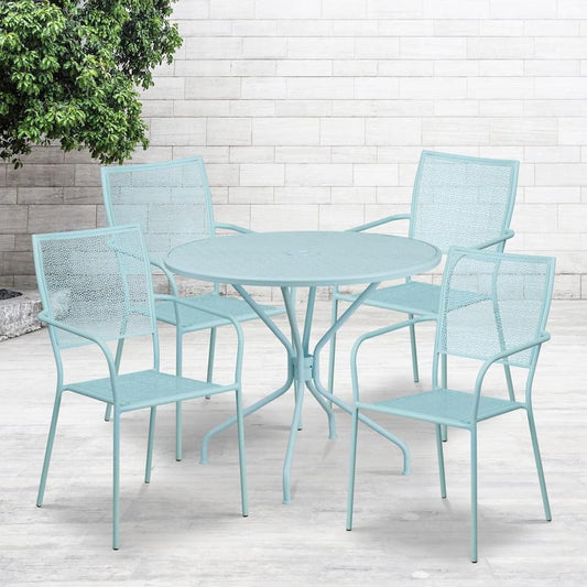 Blue 5-Piece Metal Round Outdoor Bistro Set