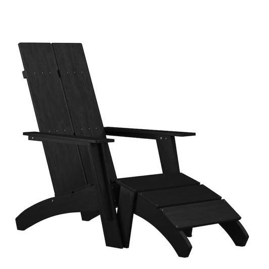 Black Plastic Adirondack Chair with Foot Rest