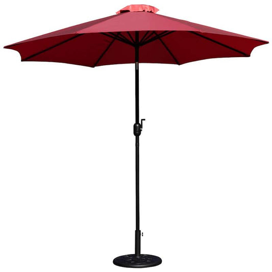 Bundled Set 9 ft. Round Market Umbrella and Universal Black Cement Waterproof Base in Red