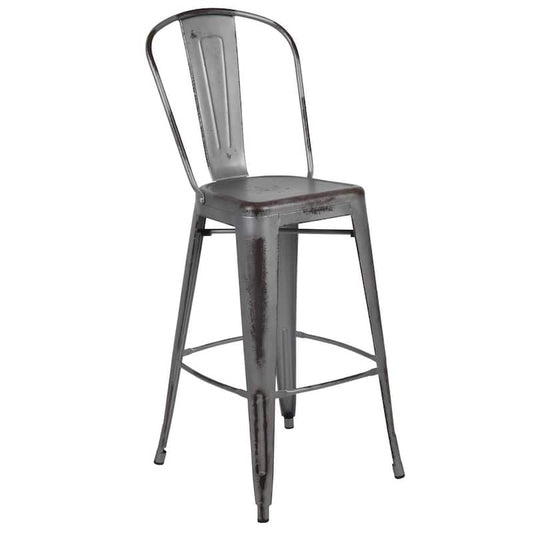 Distressed Silver Metal Outdoor Bar Stool