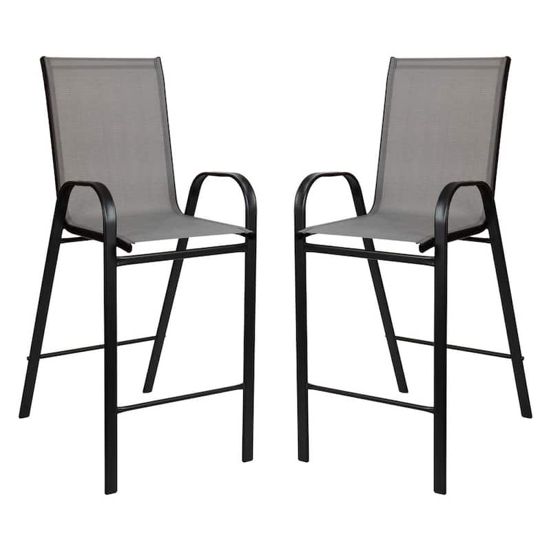 Stackable Metal Outdoor Barstools in Gray (2-Pack)